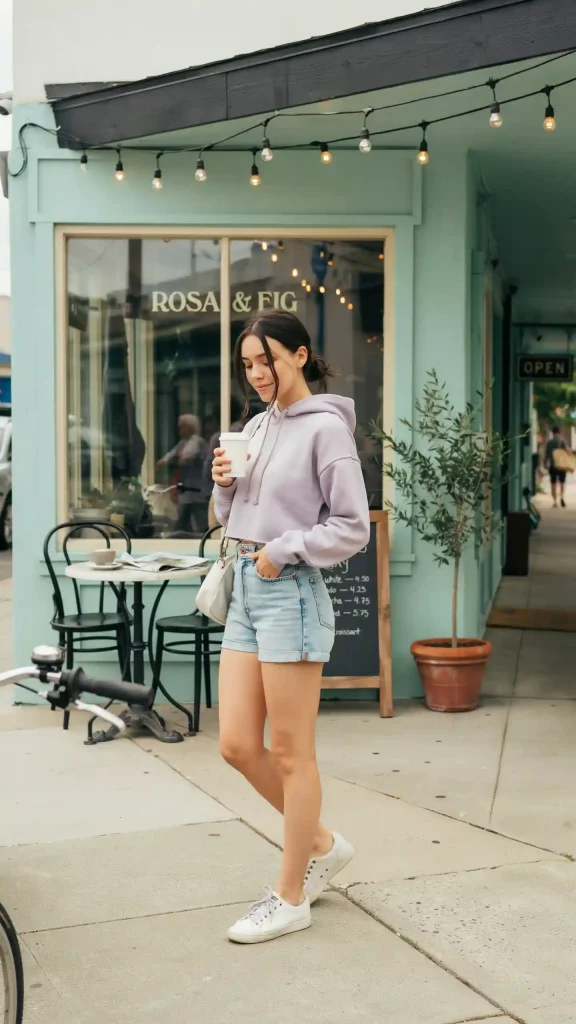 Lavender-Crop-Hoodie-Cozy-Outfit-In-Summer Lavender Crop Hoodie Cozy Outfit In Summer