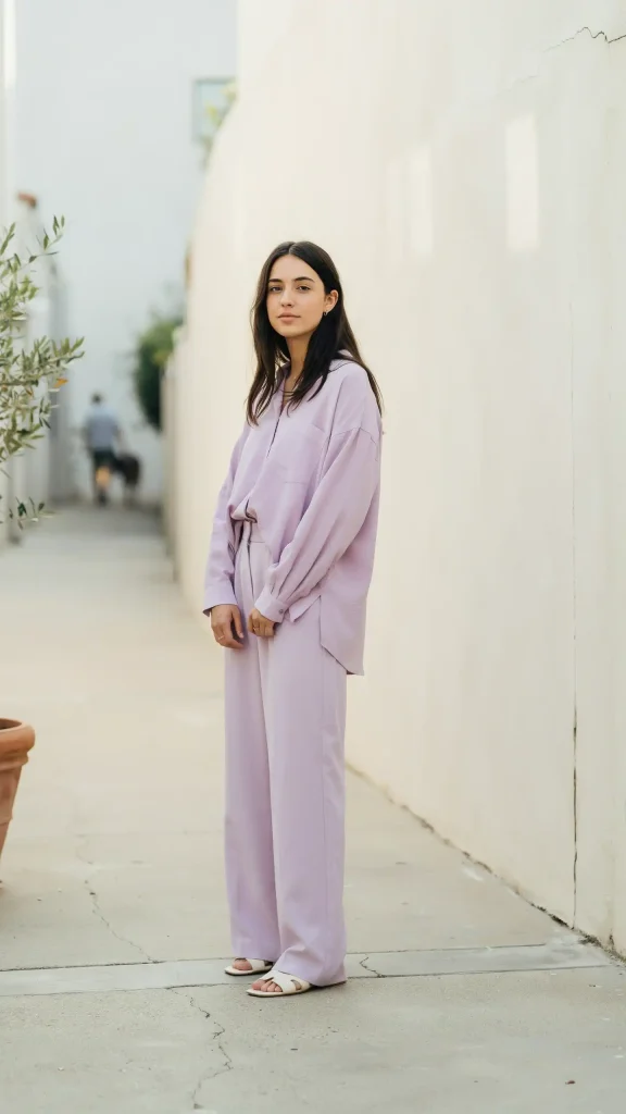 Lavender-Monochrome-Wide-Leg-Trousers-Blouse Lavender Monochrome Wide-Leg Trousers & Blouse