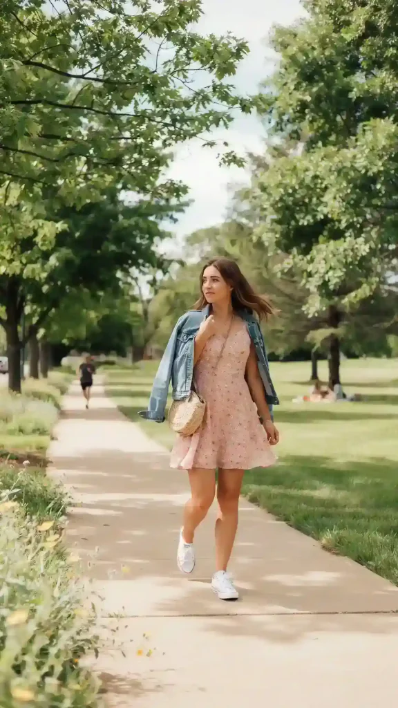 Layered-Sundress-with-Light-Denim-Jacket-Combo Layered Sundress with Light Denim Jacket Combo