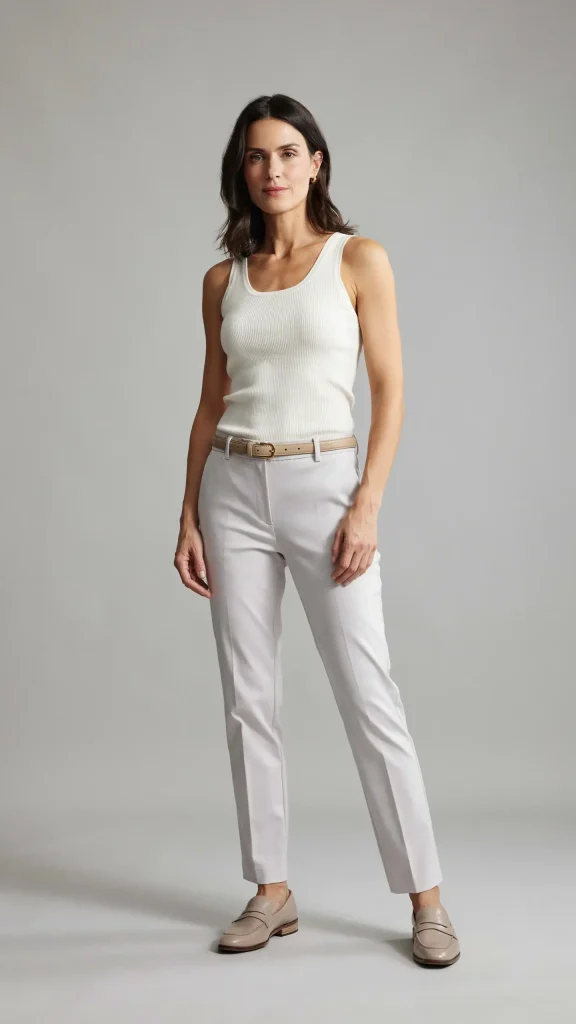 Light-Grey-Pleated-Trousers-With-Fitted-Knit-Tank Light Grey Pleated Trousers With Fitted Knit Tank