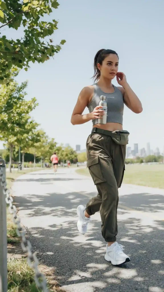 Lightweight-Parachute-Cargo-Pants-With-Athletic-Crop-Tank-Outfit Lightweight Parachute Cargo Pants With Athletic Crop Tank Outfit