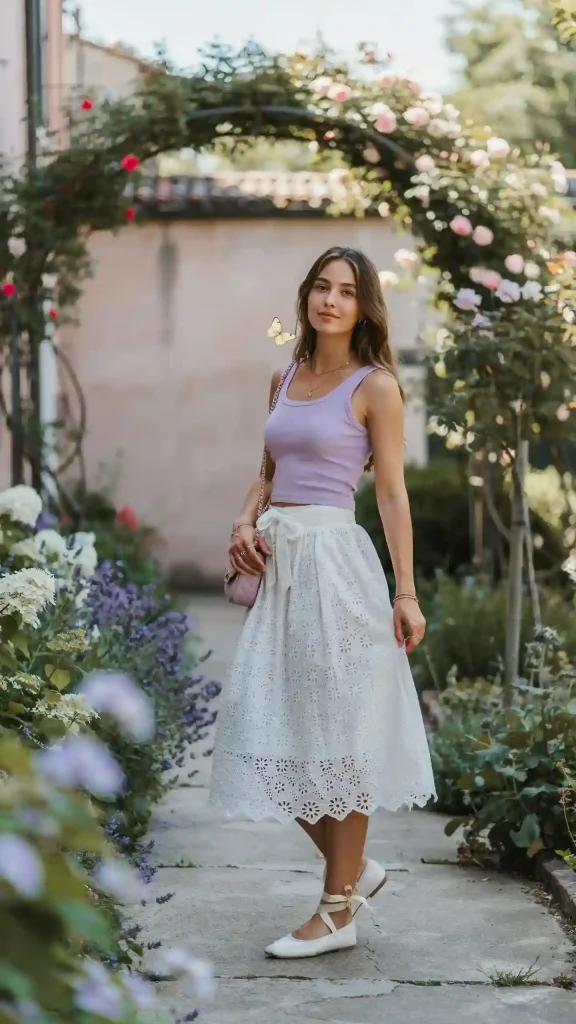 Lilac-Cropped-Tank-Top-with-White-Eyelet-Midi-Skirt Lilac Cropped Tank Top with White Eyelet Midi Skirt