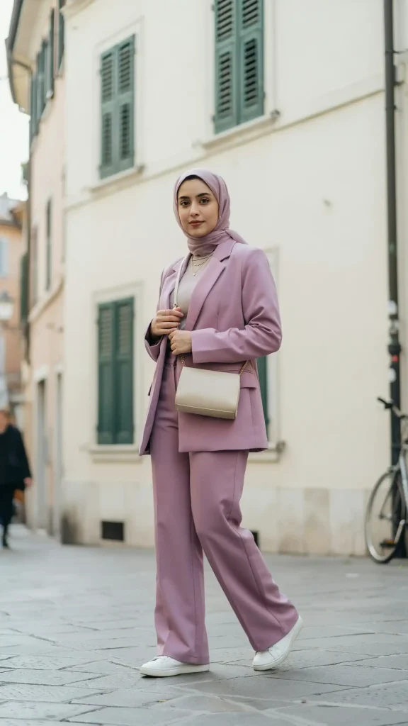 Lilac-Oversized-Blazer-Set-With-Trendy-Modest-Hijab-Look Lilac Oversized Blazer Set With Trendy Modest Hijab Look
