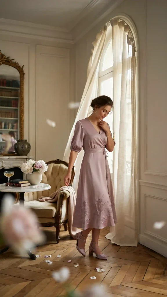 Lilac-Wrap-Dress-with-Ankle-Strap-Heels-Dreamy-Date-Outfit Lilac Wrap Dress with Ankle Strap Heels Dreamy Date Outfit