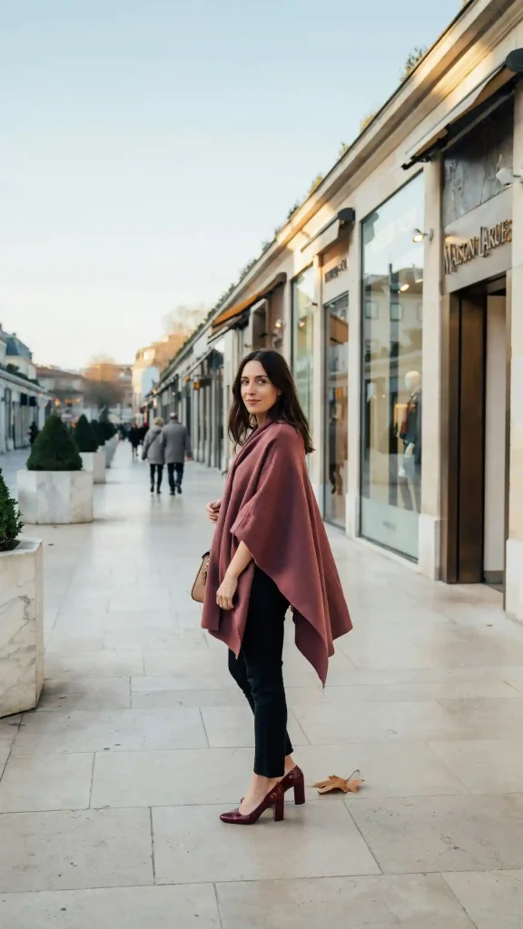 Maroon-Poncho-Paired-with-Skinny-Jeans-and-Block-Heels Maroon Poncho Paired with Skinny Jeans and Block Heels