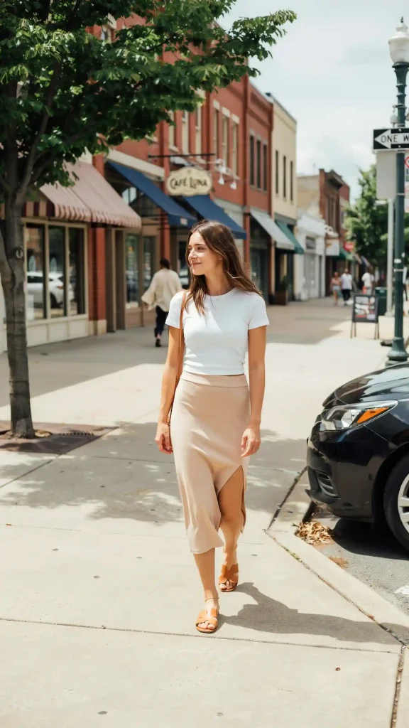 Maxi-Hem Slit Midi Skirt With A Cropped Tee