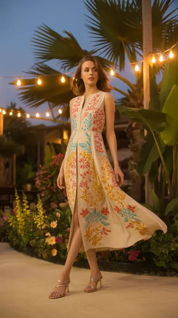 Midi-Dress-with-Side-Slit-and-Floral-Embroidery Midi Dress with Side Slit and Floral Embroidery