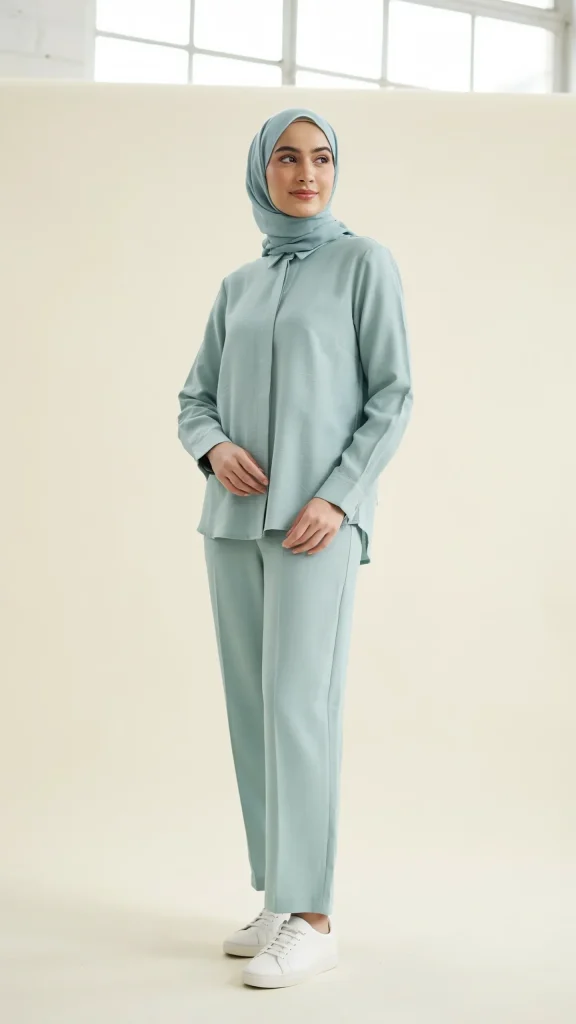 Mint-Green-Co-Ord-Set-With-Lightweight-Summer-Hijab-Look Mint Green Co-Ord Set With Lightweight Summer Hijab Look