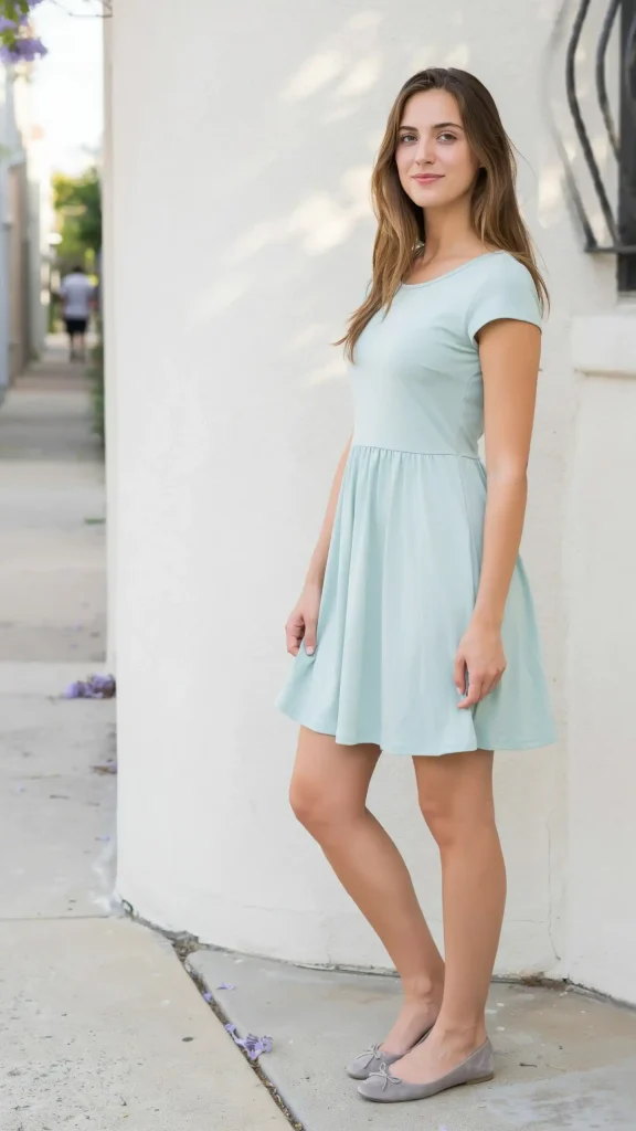 Mint Green Dress with Soft Gray Flats Baby Doll Outfit