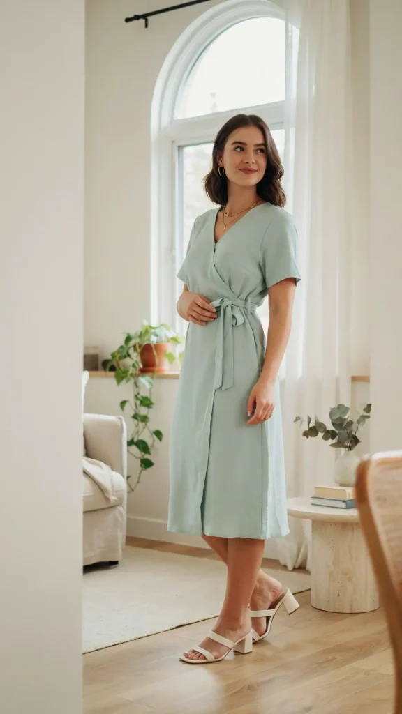 Mint-Green-Wrap-Dress-with-White-Block-Heels-Fresh-Look Mint Green Wrap Dress with White Block Heels Fresh Look