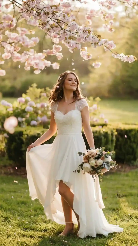 Modern-Bride-In-a-Flowing-Ivory-Layered-Chiffon-With-A-High-Low-Hemline Modern Bride In a Flowing Ivory Layered Chiffon With A High-Low Hemline