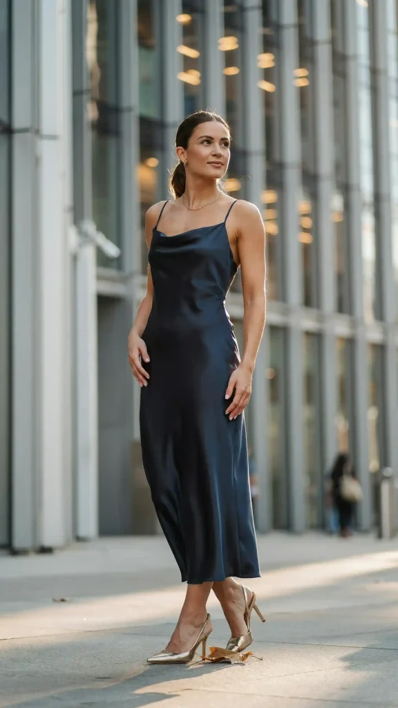 Modern-Bride-in-a-Navy-Satin-Slip-Elopement-Dress-Romantic-City-Wedding Modern Bride in a Navy Satin Slip Elopement Dress Romantic City Wedding