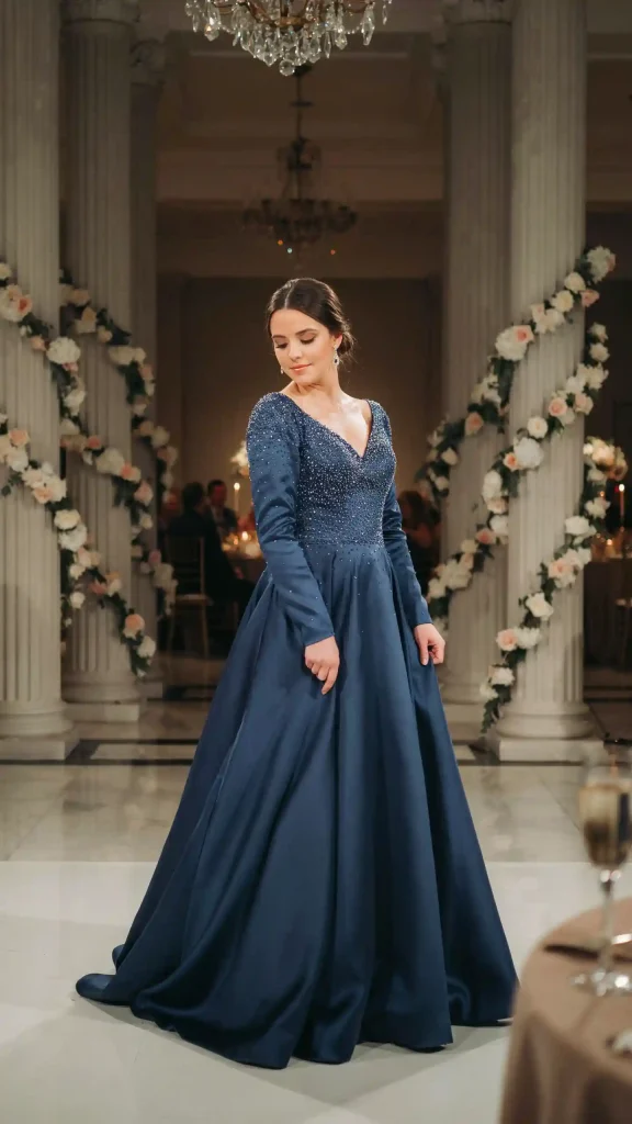 Modern-Romantic-Deep-Sapphire-Satin-Gown-With-Beaded-Bodice Modern Romantic Deep Sapphire Satin Gown With Beaded Bodice