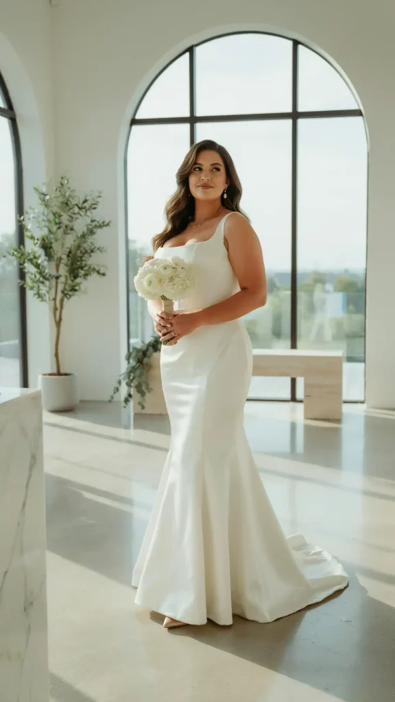 Modern-Square-Neckline-White-Satin-Mermaid-Dress Modern Square Neckline White Satin Mermaid Dress