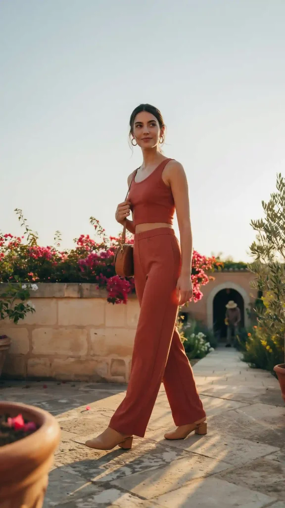 Monochrome Terracotta Crop Top and Trousers