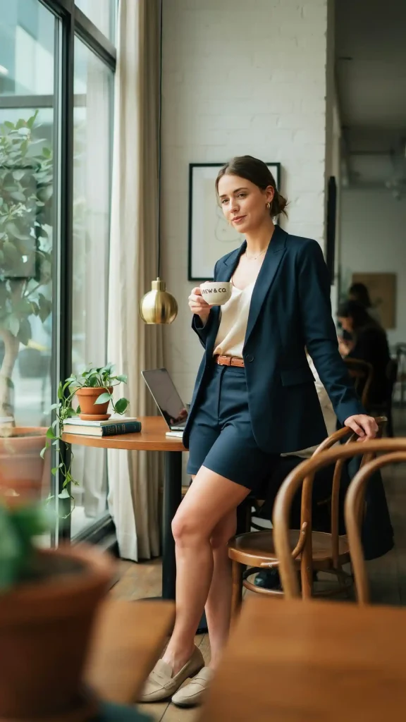 Navy-Blue-Blazer-Shorts-Set-Smart-Casual-Office-Summer-Look Navy Blue Blazer Shorts Set Smart Casual Office Summer Look