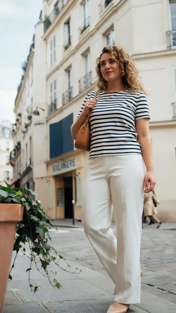 Navy-Blue-Breton-Stripe-Top-and-White-Trousers Navy & Blue Breton Stripe Top and White Trousers