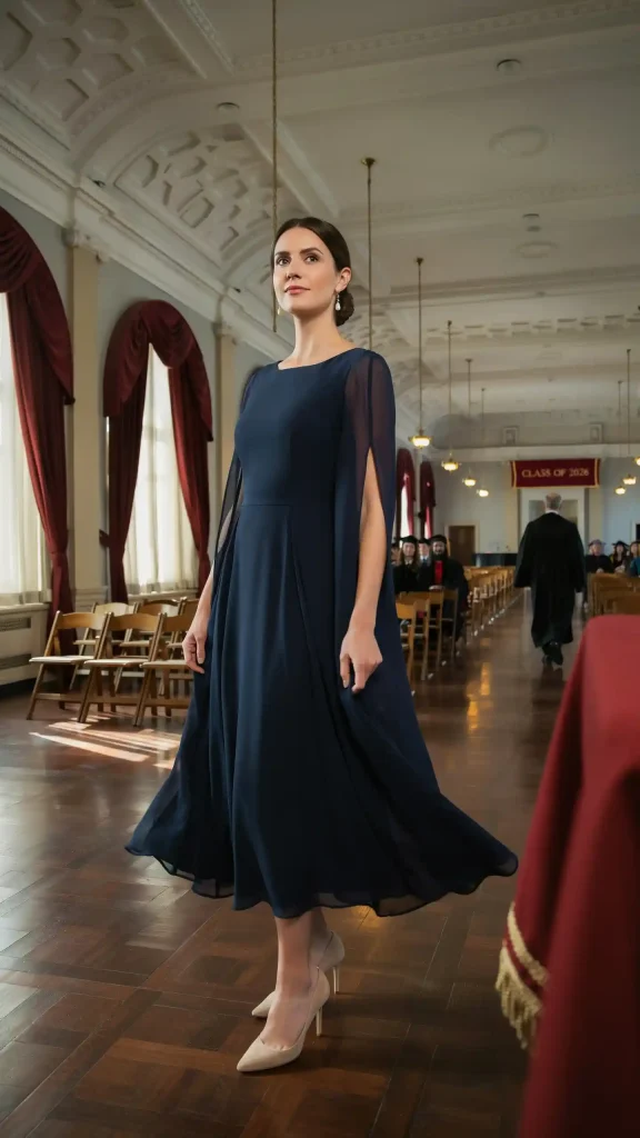 Navy-Cape-Style-Midi-Dress-For-Graduation-Guest Navy Cape-Style Midi Dress For Graduation Guest