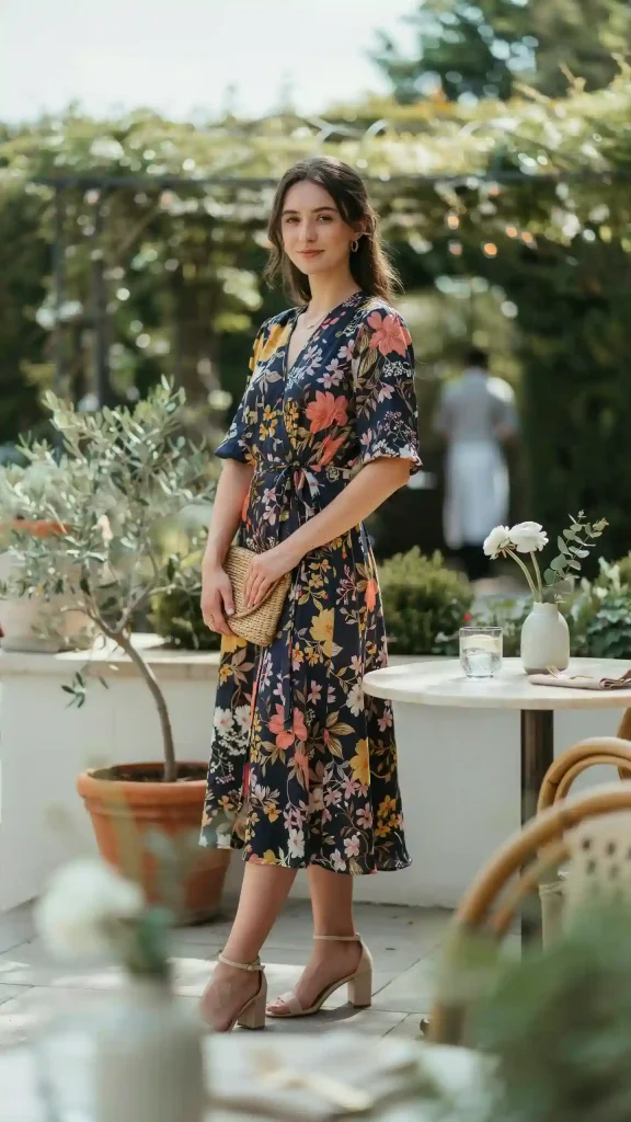 Navy-Floral-Wrap-Dress-for-a-Garden-Brunch Navy Floral Wrap Dress for a Garden Brunch
