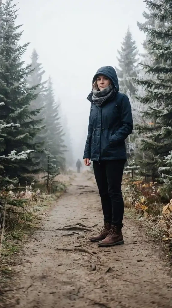 Navy-Hooded-Coat-With-Black-Skinny-Jeans-With-Black-Scarf Navy Hooded Coat With Black Skinny Jeans With Black Scarf