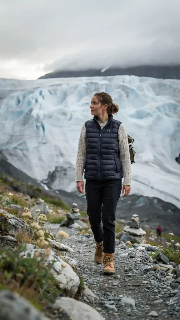 Navy-Puffer-Vest-With-Cream-Knit-Base-Layer-Blue-Jeans Navy Puffer Vest With Cream Knit Base Layer & Blue Jeans