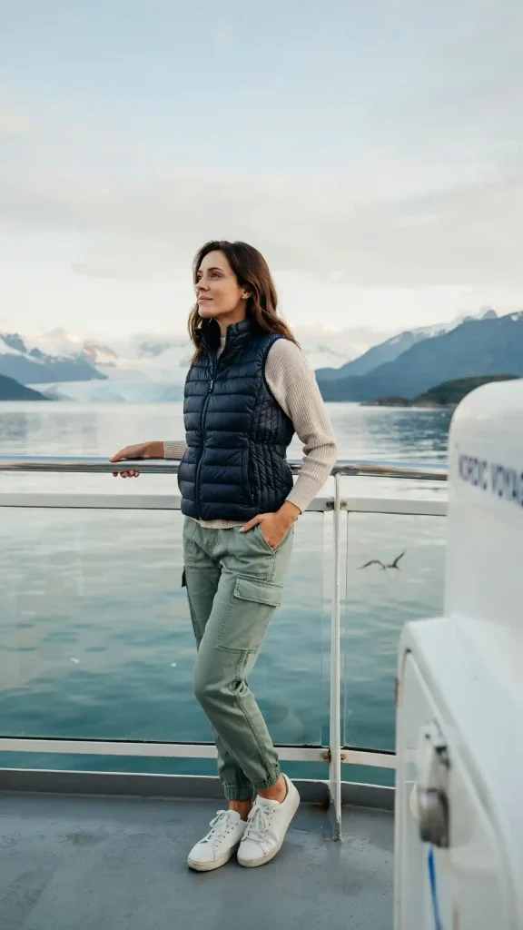 Navy-Quilted-Vest-with-Sage-Green-Utility-Jogger-Outfit Navy Quilted Vest with Sage Green Utility Jogger Outfit