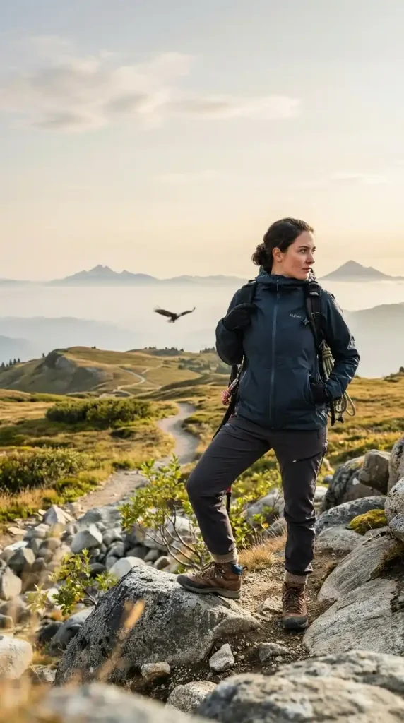 Navy-Soft-Shell-Jacket-With-Dark-Travel-Pants-Hiking-Boots Navy Soft Shell Jacket With Dark Travel Pants & Hiking Boots