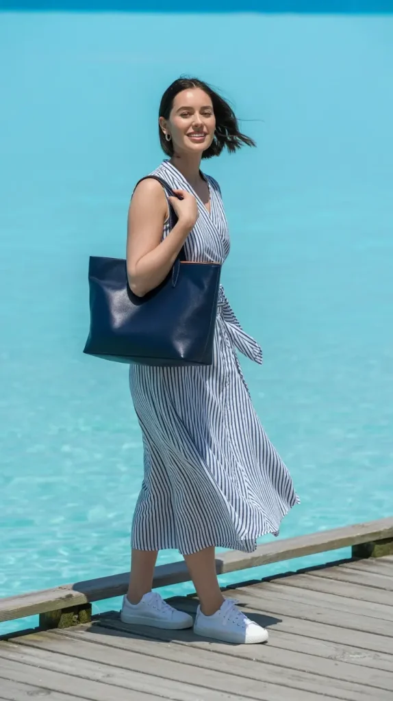 Navy-and-White-Striped-Nautical-Wrap-Dress Navy and White Striped Nautical Wrap Dress