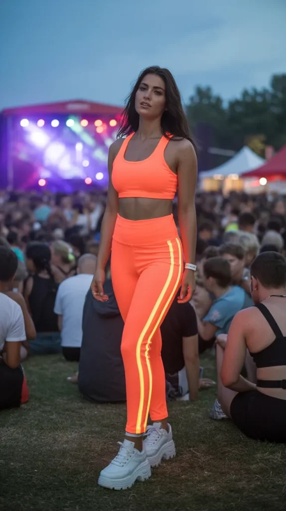 Neon Orange Sporty Bra And Matching Leggings