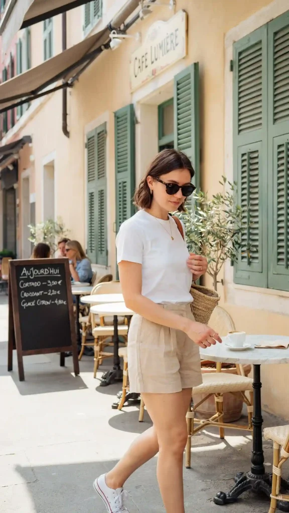 Neutral-Linen-Shorts-With-Crisp-White-Tee-Shirt Neutral Linen Shorts With Crisp White Tee-Shirt