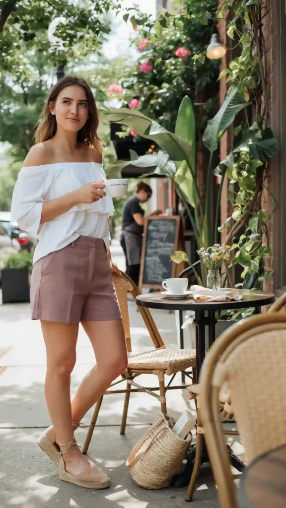 Off-Shoulder-Top-and-Linen-Shorts Off Shoulder Top and Linen Shorts
