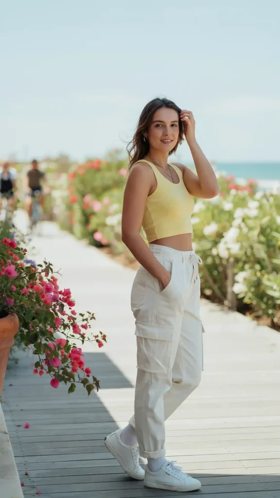 Off-White-Cargo-Pants-With-Lemon-Yellow-Crop-Tank Off White Cargo Pants With Lemon Yellow Crop Tank