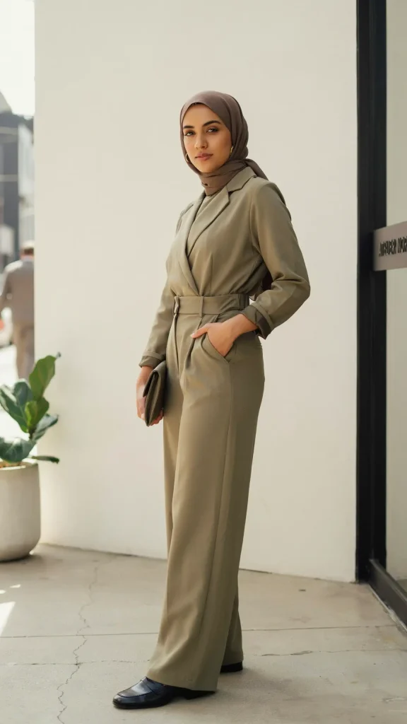 Olive-Green-Cotton-Jumpsuit-With-Simple-Everyday-Hijab-Outfit Olive Green Cotton Jumpsuit With Simple Everyday Hijab Outfit