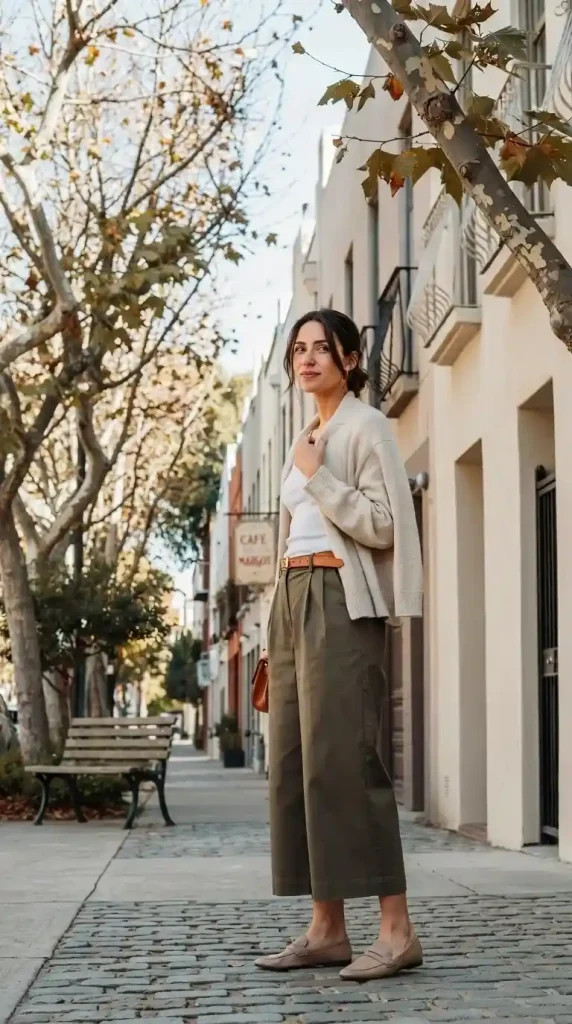 Olive-Green-Culottes-With-Ribbed-Tank-Top-For-Semi-Formal-Style Olive Green Culottes With Ribbed Tank Top For Semi Formal Style
