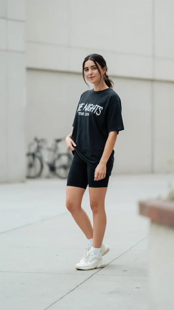 Oversized-Black-Band-Tee-With-Matching-Bike-Shorts Oversized Black Band Tee With Matching Bike Shorts