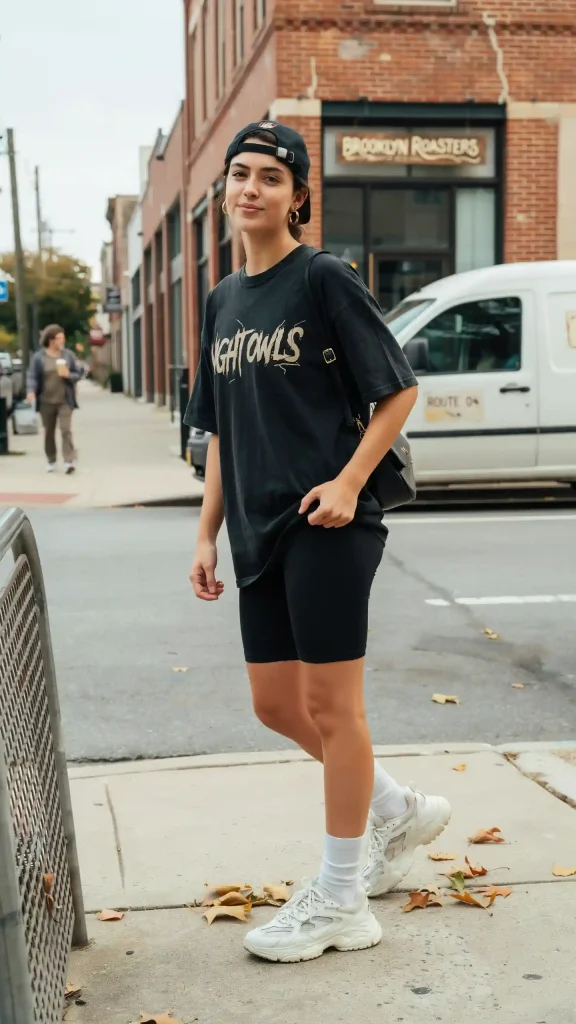 Oversized-Graphic-Tee-With-Fitted-Black-Biker-Shorts Oversized Graphic Tee With Fitted Black Biker Shorts