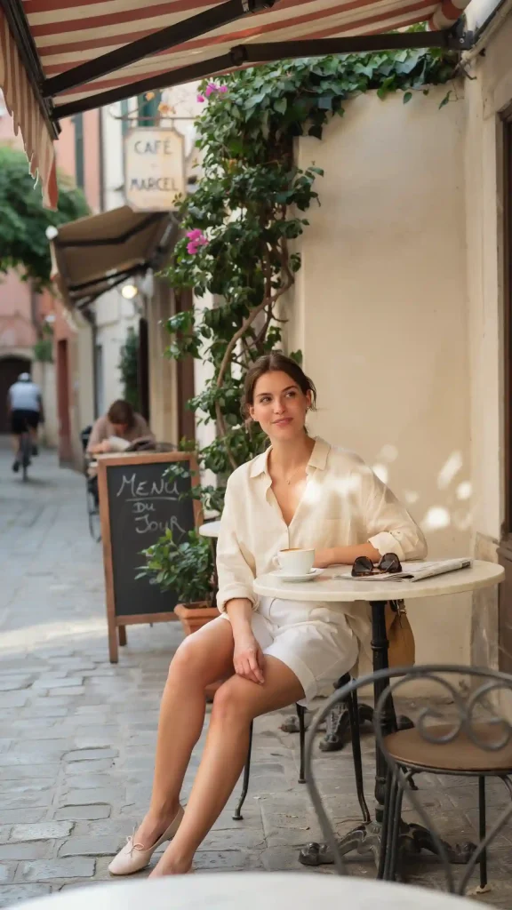 Oversized Linen Button-Down Shirt With White Shorts