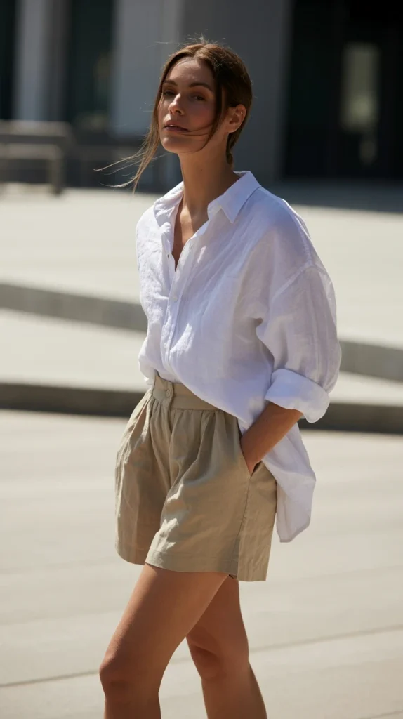 Oversized Shirt with Neutral Shorts