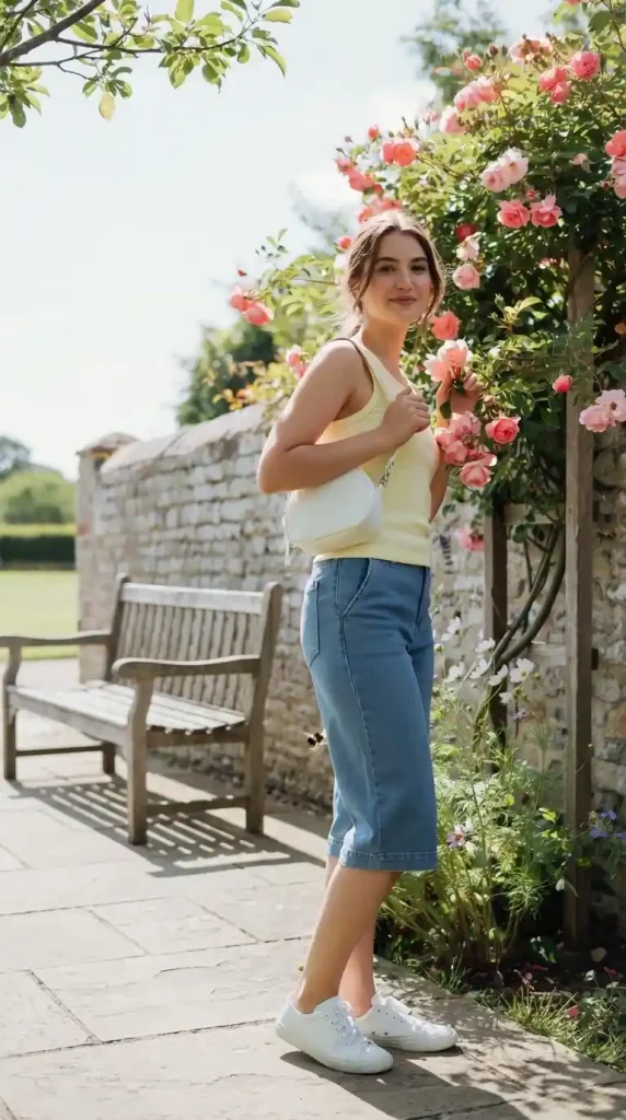 Pale-Lemon-Tank-Top-with-Soft-Denim-Culottes Pale Lemon Tank Top with Soft Denim Culottes