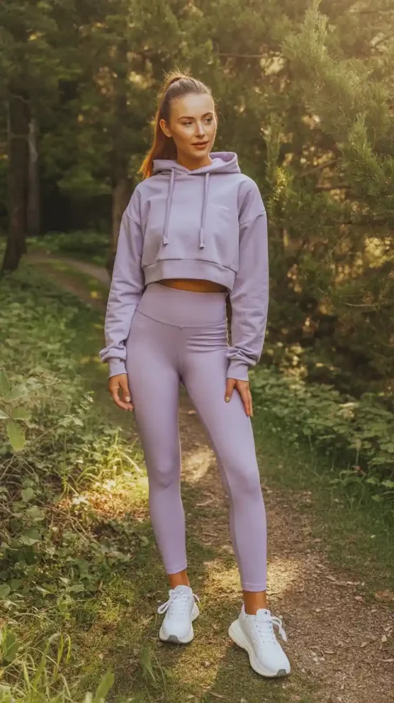 Pastel-Lavender-Athleisure-for-Active-Travel-Days Pastel Lavender Athleisure for Active Travel Days