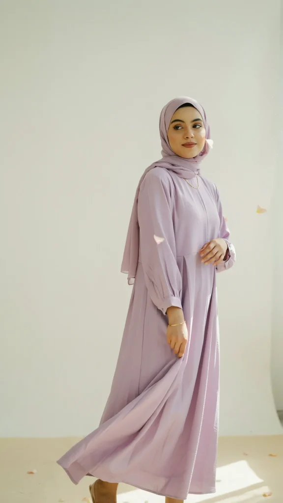 Pastel-Lavender-Cotton-Dress-With-Minimal-Chic-Hijab-Style Pastel Lavender Cotton Dress With Minimal Chic Hijab Style