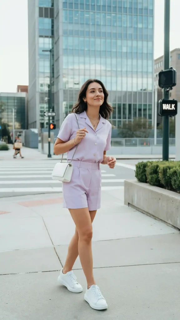 Pastel-Lavender-Matching-Shorts-And-Button-Up-Shirt Pastel Lavender Matching Shorts And Button-Up Shirt