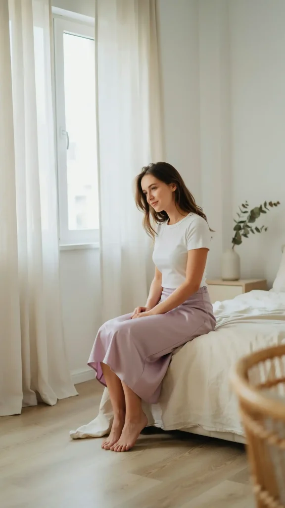 Pastel-Lavender-Satin-Skirt-with-Minimal-White-Tee Pastel Lavender Satin Skirt with Minimal White Tee