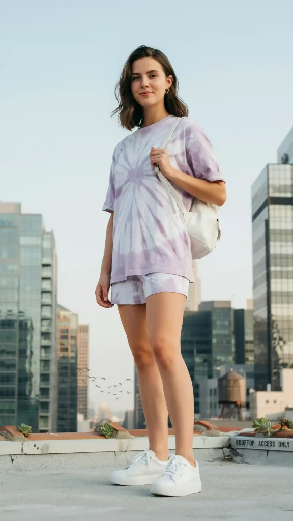 Pastel-Lavender-White-Tie-Dye-Matching-Shorts-Co-Ord-Set Pastel Lavender & White Tie-Dye Matching Shorts Co-Ord Set