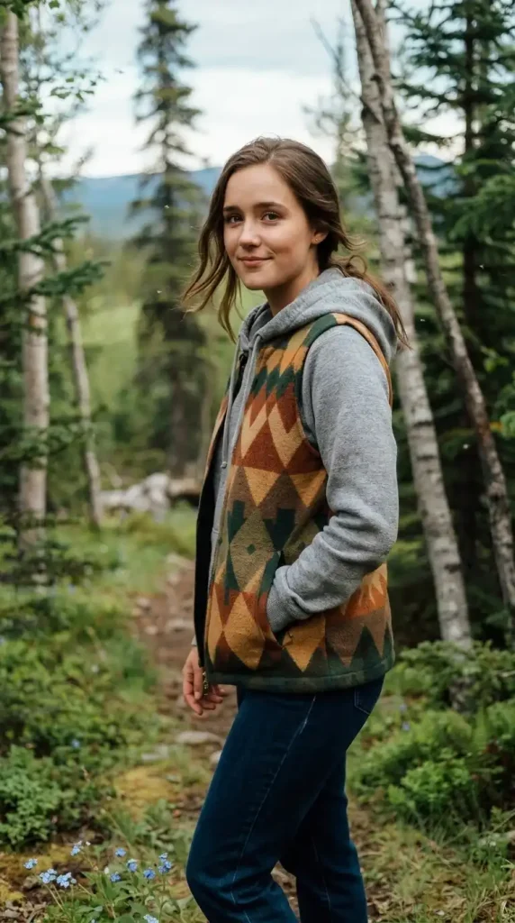 Patterned-Sleeveless-Vest-Over-Gray-Hoodie-Layer-Dark-Jeans Patterned Sleeveless Vest Over Gray Hoodie Layer & Dark Jeans