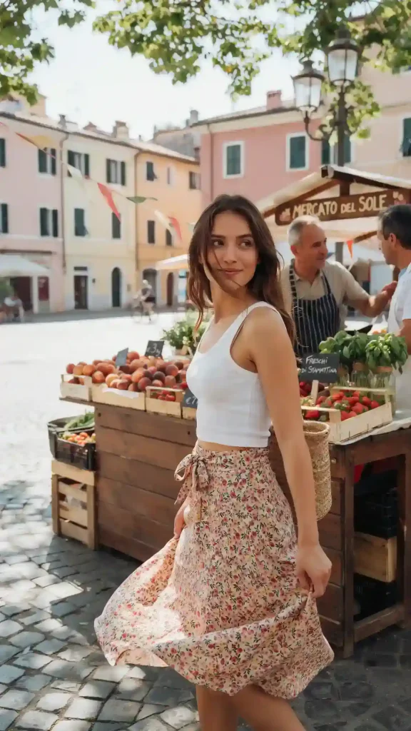 Pink-Floral-Wrap-Skirt-White-Crop-Top-Outfit Pink Floral Wrap Skirt White Crop Top Outfit