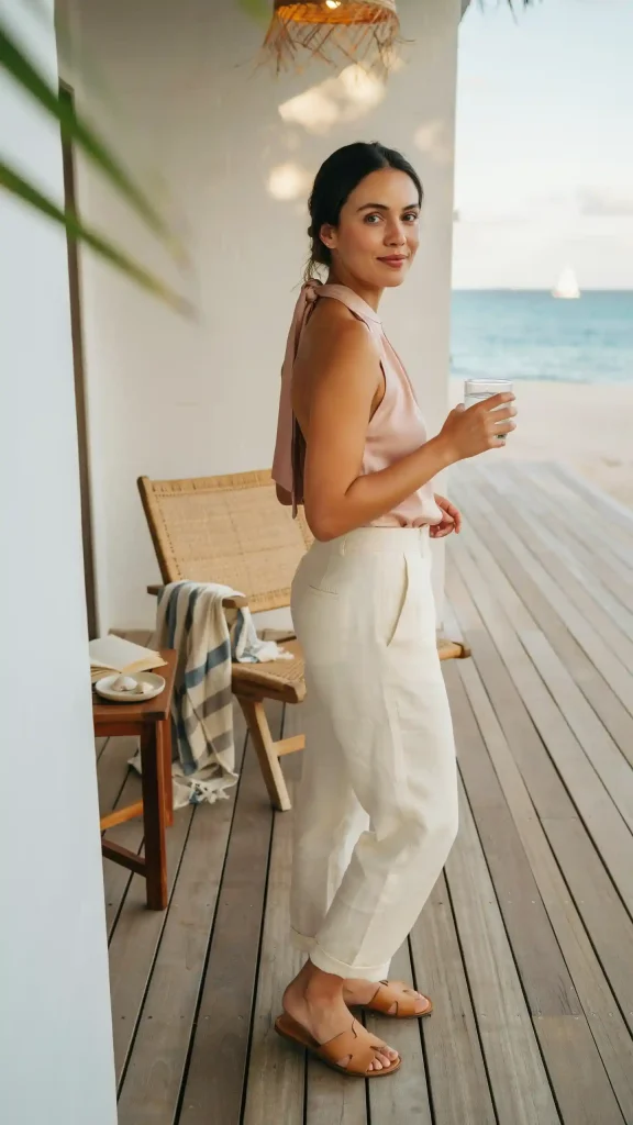 Pink-Halter-Top-and-Linen-Trousers Pink Halter Top and Linen Trousers