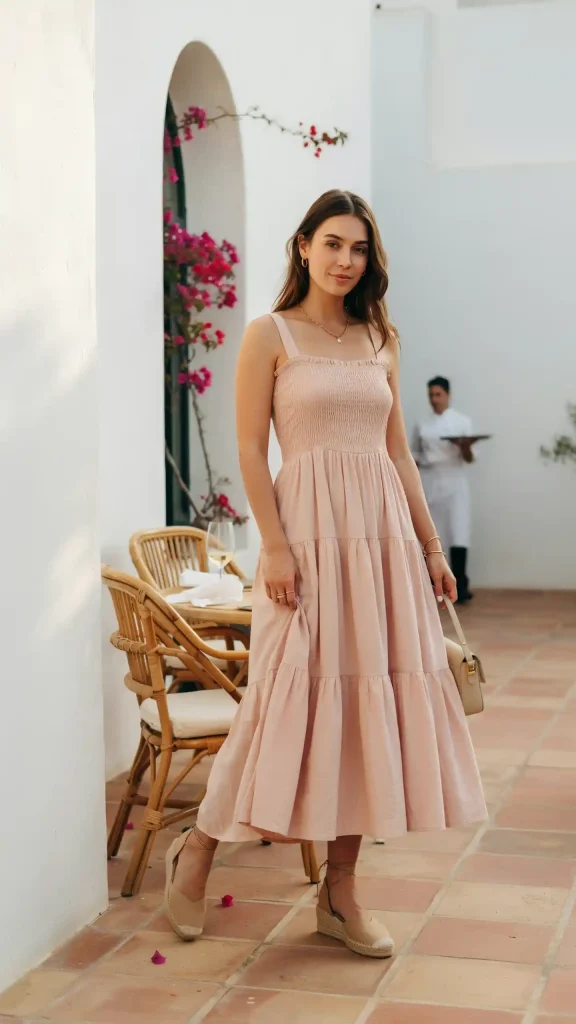 Pink-Smocked-Flowy-Maxi-with-Chic-Espadrille-Wedges Pink Smocked Flowy Maxi with Chic Espadrille Wedges