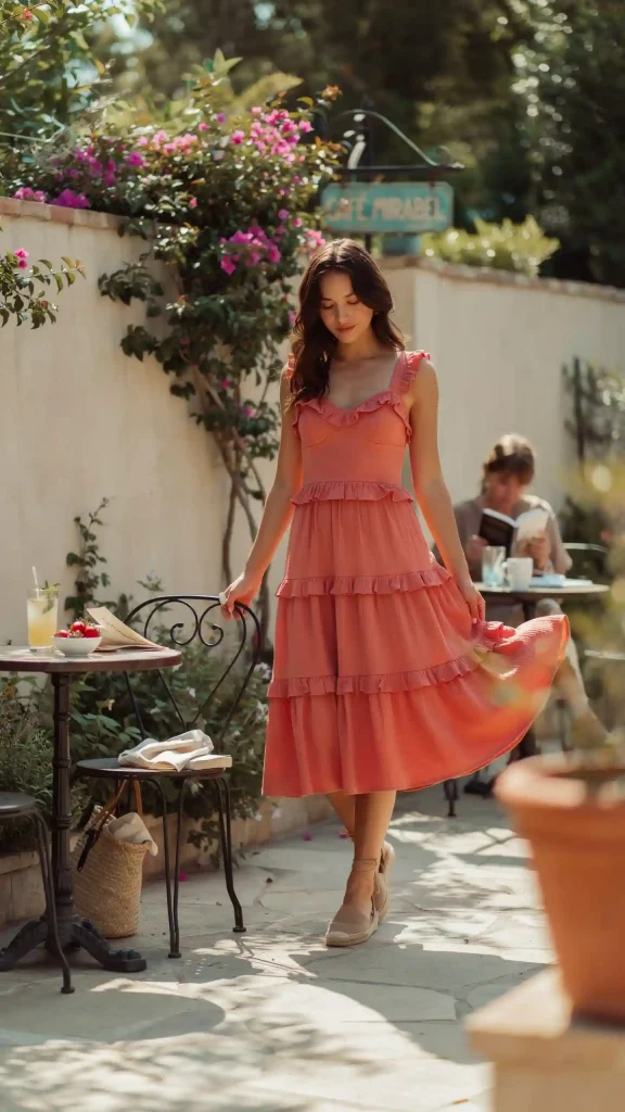 Playful Tiered Ruffle Midi Dress Outfit Idea