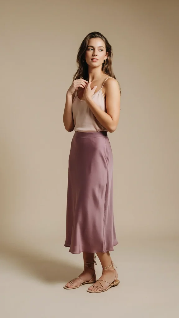 Plum-Slip-Skirt-Worn-with-a-Soft-Pink-Cami-and-Nude-Sandals Plum Slip Skirt Worn with a Soft Pink Cami and Nude Sandals